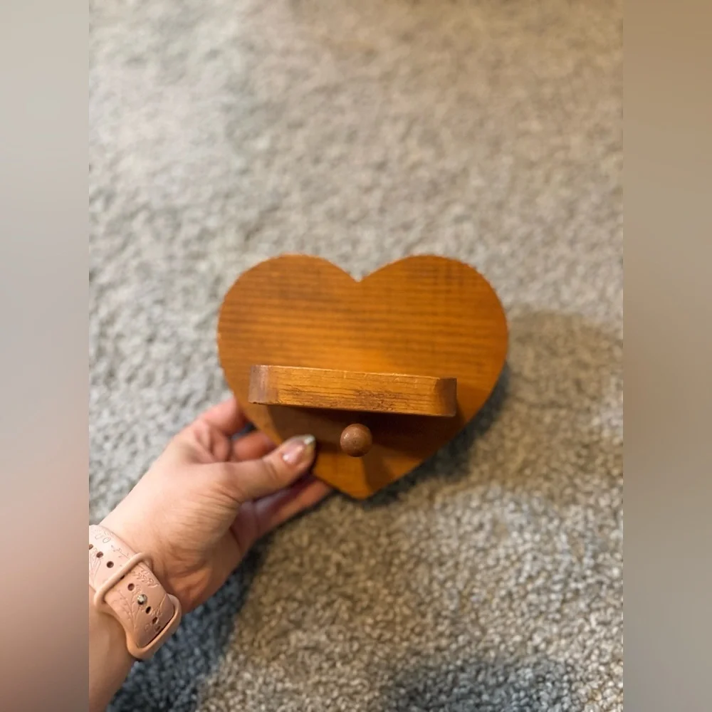 Handmade Vintage Wooden Heart Hanging Shelf with Peg and Hanger EUC